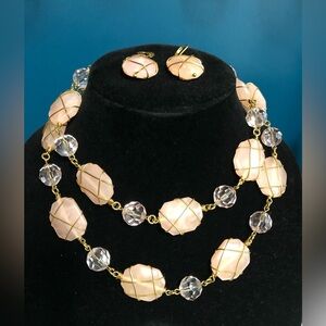 Joan Rivers Sophisticated lady wire wrap beaded pink necklace and earrings.